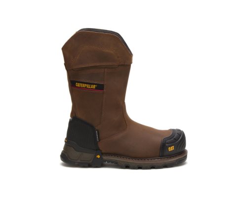 Botas De Trabajo Caterpillar Excavator XL Pull On Waterproof Composite Puntera Hombre Marrones Oscur